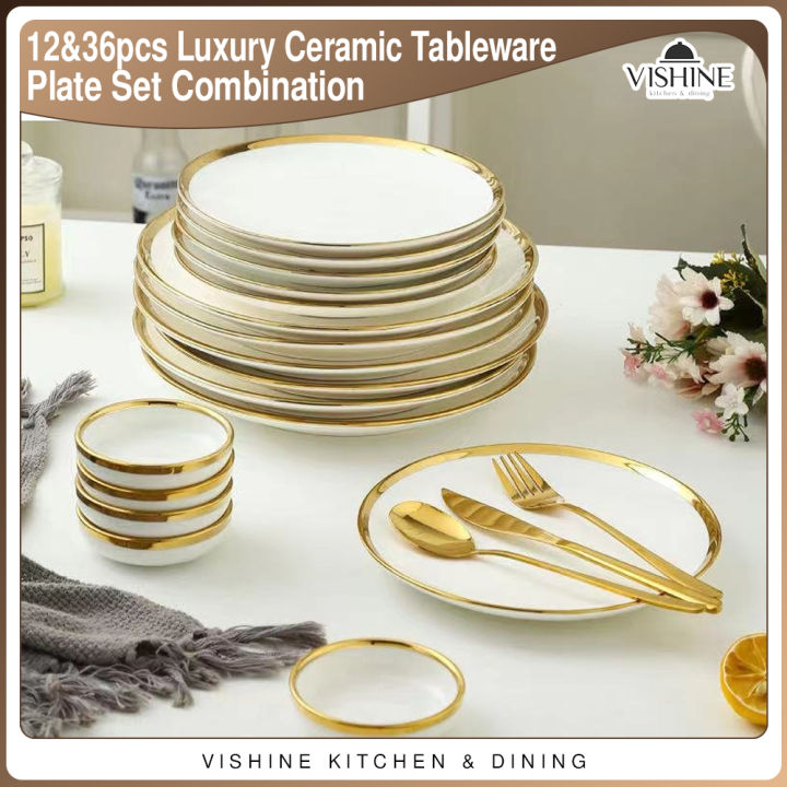 VISHINE Luxury Ceramic Tableware 12-piece Set 2-person 36-piece