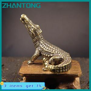 ZHANTONG รูปปั้นจระเข้ทองแดงโบราณขนาดเล็กรูปปั้นจระเข้ทองเหลืองโบราณขนาดเล็กแบบวินเทจเครื่องประดับตั้งโต๊ะบ้านฮวงจุ้ยของตกแต่งงานฝีมือ