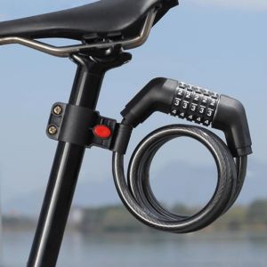 Bicycle Lock Heavy Duty Cable 1.1M Anti-Cut & Anti-Theft PVC Coated Alloy Steel Wire with Waterproof Lock Bracket Security for Outdoor Cycling