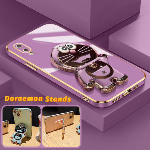Casing Ponsel untuk Samsung A05 A05s A02 M02 A03 Core A04 A04E M04 F04 A02s M02s F02s Case HP pola Doraemon Mewah Tepi Plating Softcase silikon Kesing penuh Casing Phone Stands
