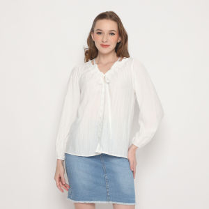Blus MINEOLA White Lantern Sleeve Blouse