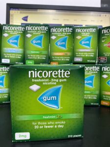 Kẹo gum cai thuoc Nicorette Gum 2mg-210viên-Nicorette Gum 2 mg Fresh Mint Nicotine Gum Fast Craving Relief