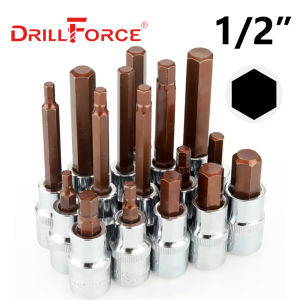 Drillforce 1/2" Drive Hexagon Socket Bit S2 Adapter Allen Key Wrench Home Repair Tools H4/H5/H6/H7/H8/H9/H10/H12/H14/H17/H19
