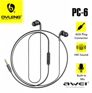 AWEI PC-6 Mini Stereo Ergonomic Design Lightweight Wired Earphone High Quality