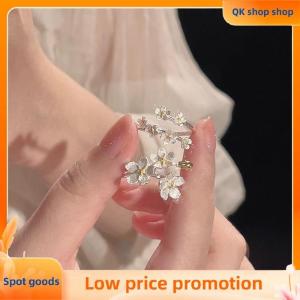 ✨QK shop✨ Delicate Flower Opening Adjustable Rings For Women Silver Color Minimalist Finger Ring Engagement Fine Jewelry Female Gift
