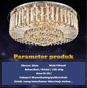 Lampu Gantung Kristal Ruang Tamu Mewah dekorasi 90*60cm REMOTE KONTROL 3 Warna LED lampu Plafon kristal Untuk Ruang Tamu / hotel YUR