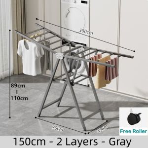 [SG Stock]  Foldable Clothes Drying Rack Multifunctional Laundry Rack With Wheel Stainless Steel Thickened Carbon Steel