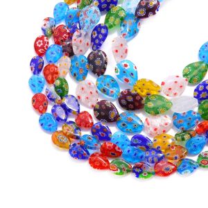 21-65pcs Mixed Colors Star Shape Flower Patterns Millefiori Glass Lampwork Loose Crafts Beads for Necklace Bracelet Earring Making DIY Jewelry Making Findings
