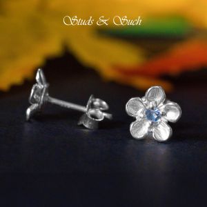 [Studs & Such] 925 Silver Sweet Dainty Spring Flower Stud Earrings With Light Blue Cubic Zirconia