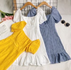 [SGLocalStock] Jasmine Floral Eyelet Square Neck Midi Cute Picnic Party Dress