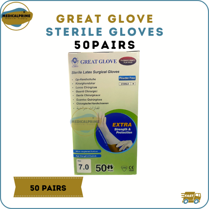 Great Glove Sterile Latex Gloves Box 50 Pairs size