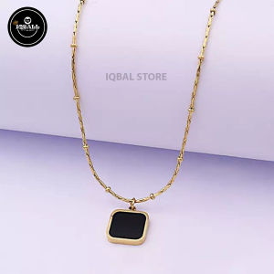 Kalung Titanium Rose Gold Kerang Hitam Anti Karat Dan Luntur / Panjang 45 cm Korean Style Fashion / Bayar Ditempat
