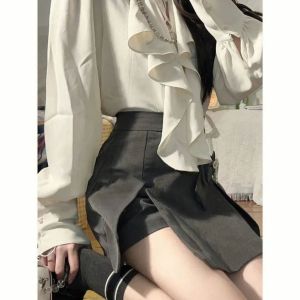 【Ship in 24H】Ready没有蝴蝶结 套装女2025春夏新款气质荷叶边衬衫+设计感高腰包臀半身裙两件套Womens Fashion Set