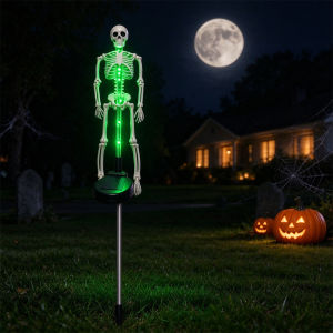 Solar Halloween Skeleton Yard Stake Lights Purple Green Orange LED Glowing Bone Figurine Waterproof Outdoor Decor For Graveyard Garden Party Decor Lighting Lamps