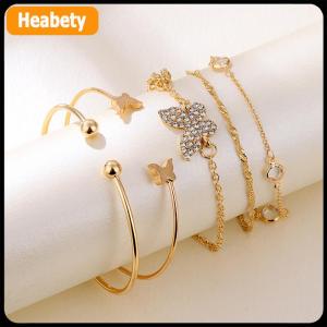 【2-3 days delivery】 5PC New Bohemian Elegance Open Bracelets Rhinestone Butterfly Bracelet Girl Gift