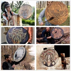 Nation Musical Instruments Percussion Drum Beautiful Art Shamans Drum Unique Pattern Hand Drum With Drumstick Enduring