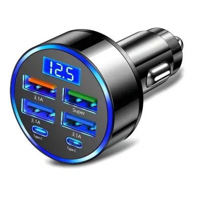 12V/24V Tẩu Sạc Nhanh 2-Type C 3.1A USB C 6 Cổng 120W Có Đèn LED Cho Xe Hơi - RA888
