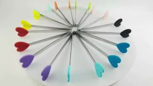 TIHOOD 10PCS SiliconeTongs 5Inch Heart Shape Food Tongs Colourful Small Kids Tongs for Serving Food Ice Cube fruits Sugar Barbecue (10 colors)