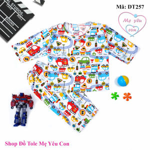 Bộ ngủ dài tay bé trai Size 8 (20-21kg). Vải tole/lanh 2 da loại 1 mát rượi. Có 2 nút cài trước cổ