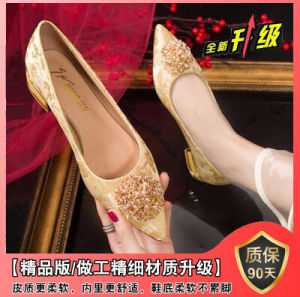 2025Gold Thick Heel Flat Wedding Shoes Womens New 2025 Chinese Style Bride Shoes Dragon And Phoenix Show Heel Shoes for Women8/27