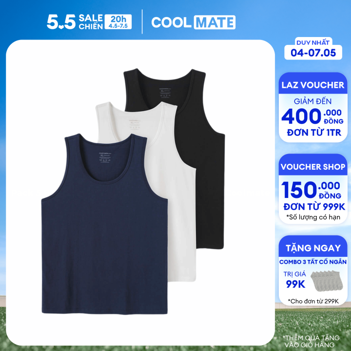 [CHỈ 4-7.5 TẶNG QUÀ ĐƠN TỪ 299K]Pack 3 Áo ba lỗ Coolmate Basics - Coolmate [Không đổi trả]