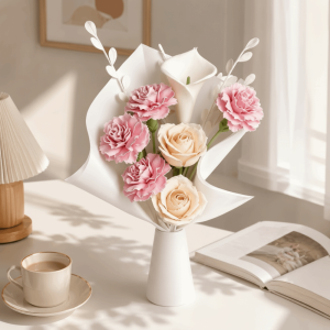 SKYJS Nordic Style Flower Bouquet Vase 3D Printing Creative Flower Display Container Flower Holder Modern Art Ornament Table