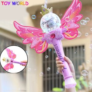 Girl Wings Bubble Stick Fairy Magic Wand Automatic Watertight Glowing Kids Music Soap Bubble Machine Outdoor Toys for Girls Gift