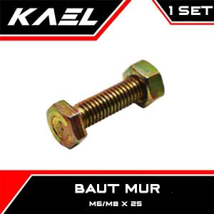 Baut Mur M6x25 M8x25 M6 M8 x 25 8x25 M 8 6 Nut Kuning Baud Kunci 10 12