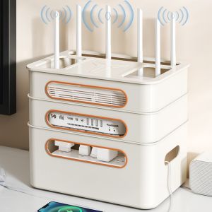 BLACKON 2/3/4-Tier WiFi Router Organizer Space Saving Multifunctional Router Storage Box Wireless Placement Ventilation WiFi Box Holder Home Office Storage