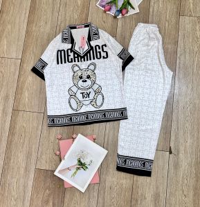 Đồ Bộ Pijama Nữ Vải Lụa Xước Ánh Kim Mẫu Gấu Trắng Dễ Thương FREE SIZE[Size 40-60Kg]&[Size 60-75Kg]