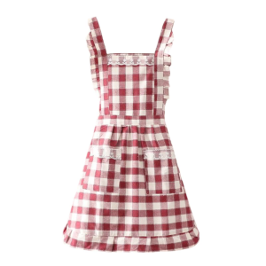 Elegant Ruffled Apron with Pockets for Women Adjustable Straps Pinafore Dress Vintage Maid Baking Cooking Apron Overalls