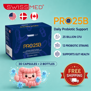 SWISSMED® PRO25B - Probiotic 25 Billion CFU | 12 Probiotic Strains + Inulin Prebiotic | Gut & Digestive Health | 30 Capsules × 2 Bottles