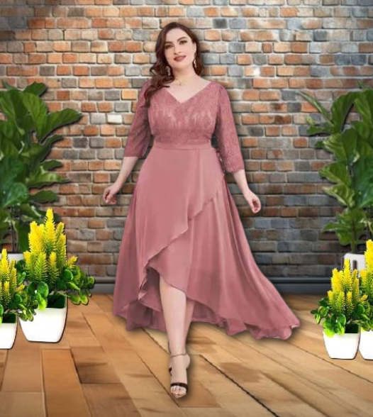 formal dress for plus size philippines Embroidered Lace Long Back Style Extra-Elegant Plain Color Casual and Event Maxi Outfit _tab_model-sizing-1