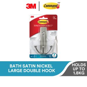 3M™ Command™ Large Satin Nickel Double Hook BATH36-SN-ES No Surface Damage 1 pc/pack For bathroom organization