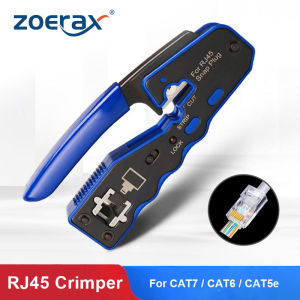 ZoeRax RJ45ผ่านเครื่องมือยึดEthernet Crimper EZ คีมทําสายแลนคีมปลอกสายเครื่องตัดสําหรับ Cat7 Cat6a Cat5
