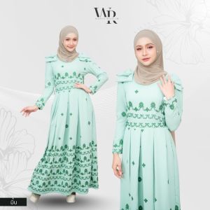 ชุดเดรสยาว ชุดออกงานอิสลาม มีหลายสีสดใส งานปักลายดอกไม้นูนน่ารัก IN23 รุสมีนีมุสลิม