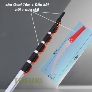 sào nhôm carbon rút dài 10m Tosuki gắn cưa đầu kéo cắt tỉa cành cây trên cao - thanh sào oval kết nối dụng việc trên cao