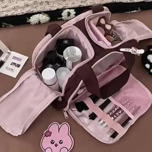 Wide Opening Large Capacity 2025 New Partition Makeup Bag High-End Fluffy Travel Portable Toiletry Storage Bag