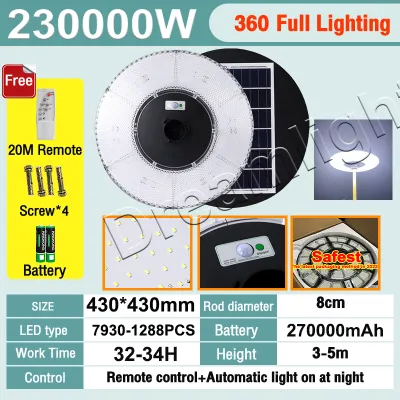 DL UFO Solar Light 500000W Solar Street Light Solar wall Outdoor Waterproof Motion Sensor Round Energy Saving Solar Lights Outdoor Waterproof IP67 Outdoor Garden Light Automatic Spot Light with Sense Remote Control