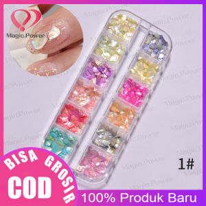 1 Kotak Hiasan Nail Sea Shell Flakes/Pecahan Kulit Kerang Hiasan Metal Gold untuk Dekorasi Nail Arts/Berlian Imitasi/Manik-manik