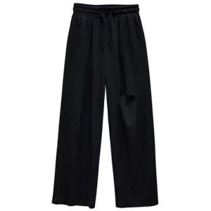 Perforated Floor Mopping Pants Black Draped Casual Wide Leg Pants Oversized Wide Leg Pants Loose and Slim High Waisted Perforated Casual Pants