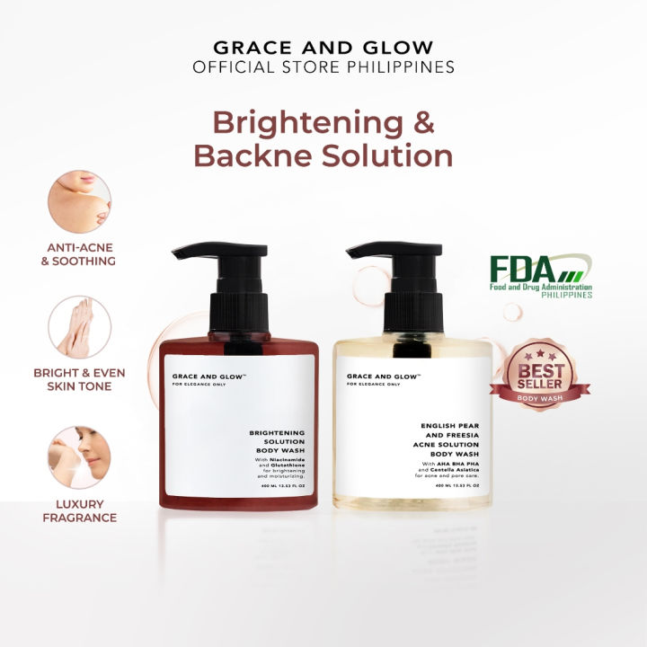 Grace and Glow Brightening Solution + English Pear and Freesia Anti Acne Solution Body Wash