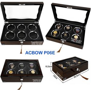 Hộp Đựng Đồng Hồ ACBOW Premium 6 Ngăn Vỏ Gỗ Cao Cấp Màu EBONY - P06E
