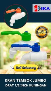 KRAN AIR TEMBOK 1/2 INCH DRAT KUNINGAN - BODY SUPER JUMBO - KEPALA BAHAN BESI LAPIS PVC MURAH