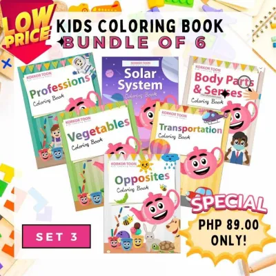 Coloring Books For Kids 6 pcs per Set Alphabet Colors Shapes Numbers Animals Body Parts Vegetables Professions Jobs Fruits Solar System