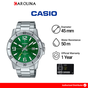 Jam Tangan Pria Casio Sporty MTP-VD01D-3B Green Dial Silver Stainless Steel Band