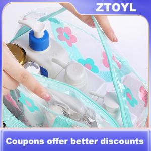 【ZTOYL】 Trong Suốt PVC Trang Điểm Túi Xách Tay Của Phụ Nữ Hoa Không Thấm Nước Túi Mỹ Phẩm Du Lịch Rửa Vệ Sinh Cá Nhân Tắm Lưu Trữ Túi