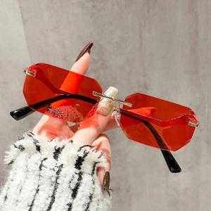 JN IMPRESSION New Small Polygon Square Cut Edge Rimless Sunglasses UV Protection Fashion Trendy Ocean Piece Sunglasses