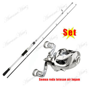 Joran Pancing Set 1.8M 2 Bagian Casting Fishing Rod dan 7.2:1 Rasio Gear Rem Magnetik Baitcasting Reel Memancing Baris Lure Combo Set / pancing 1 set lengkap kuat / Joran Pancing 1 Set Reel Besi