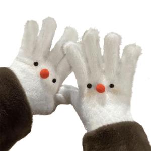 1 cặp mùa đông sang trọng cô gái găng tay ấm áp Găng tay hở ngón thêu Snowman găng tay cho mùa đông đi chơi ấm áp